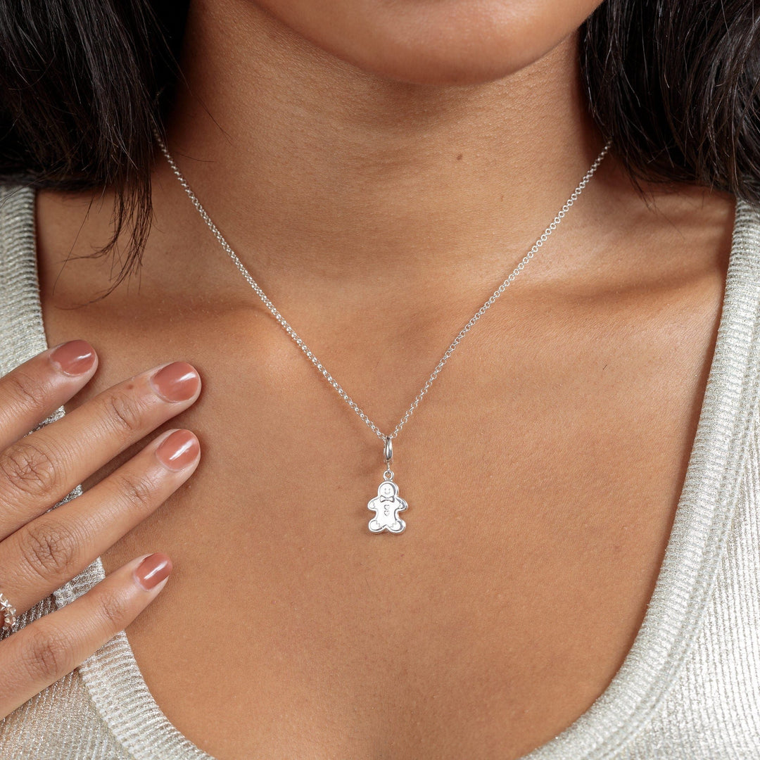 Silver Gingerbread Man Necklace CNSGB-1