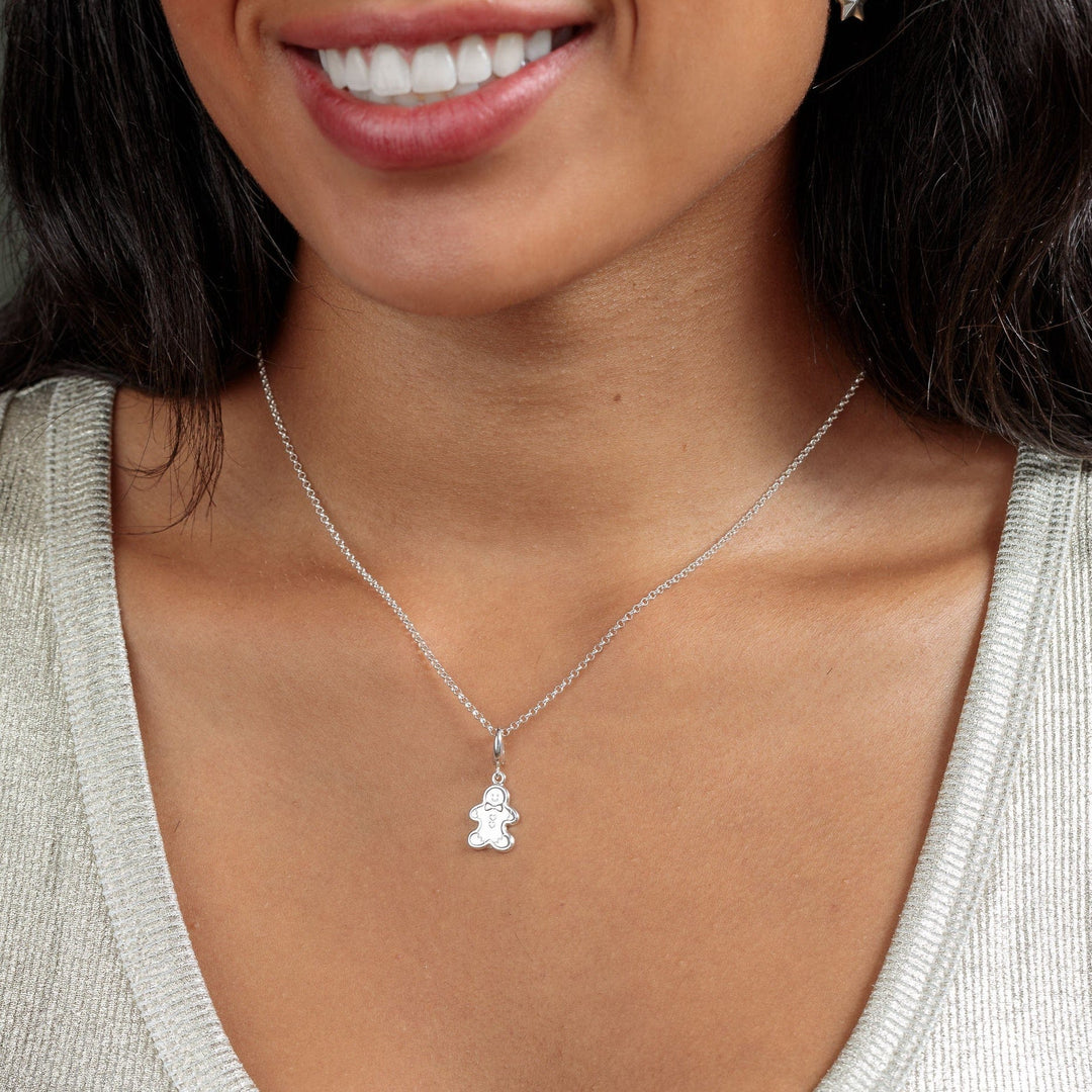 Silver Gingerbread Man Necklace CNSGB-1