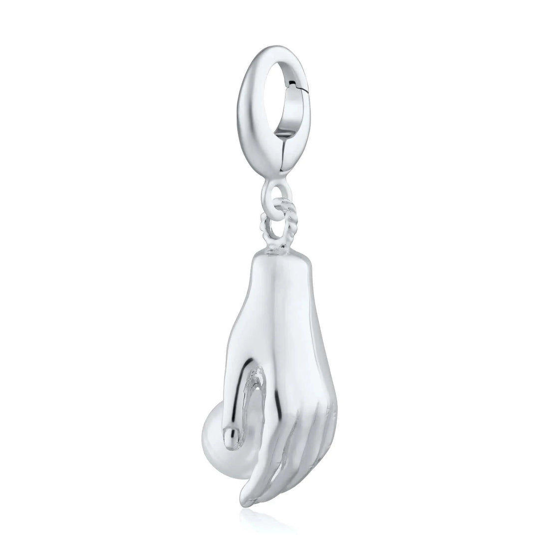 Silver Hand and Pearl Charm CSHPL