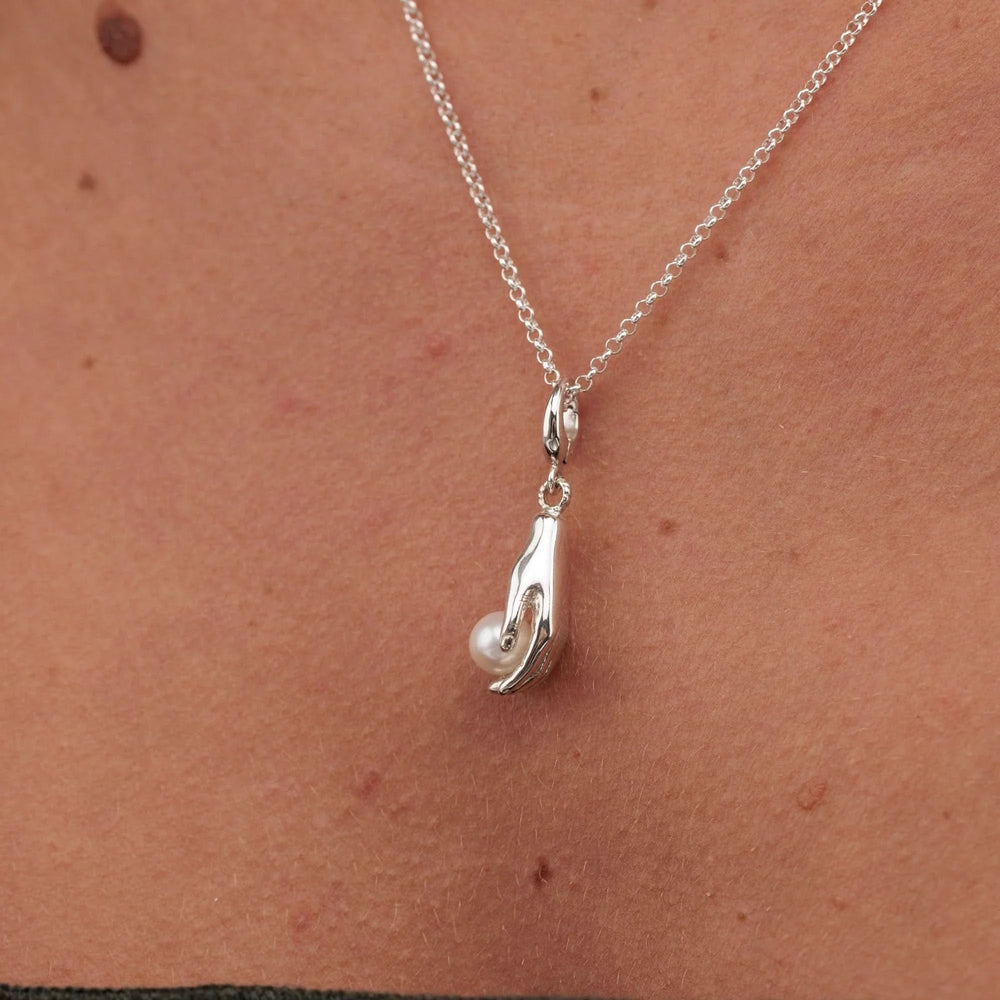 Silver Hand and Pearl Charm CSHPL