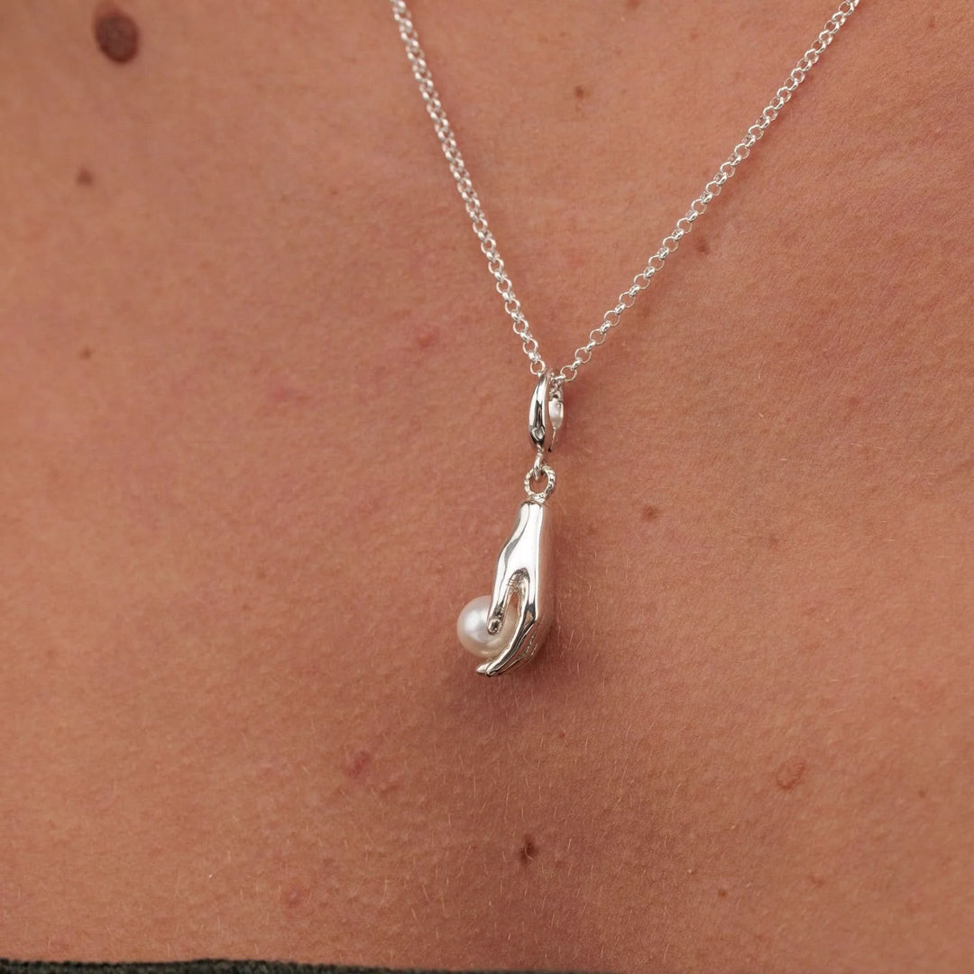 Silver Hand and Pearl Charm CSHPL
