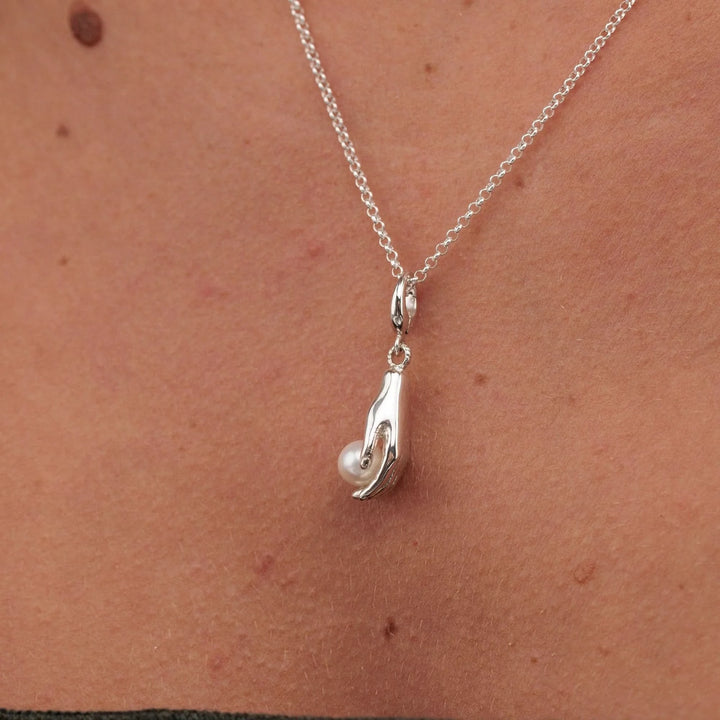 Silver Hand and Pearl Charm CSHPL