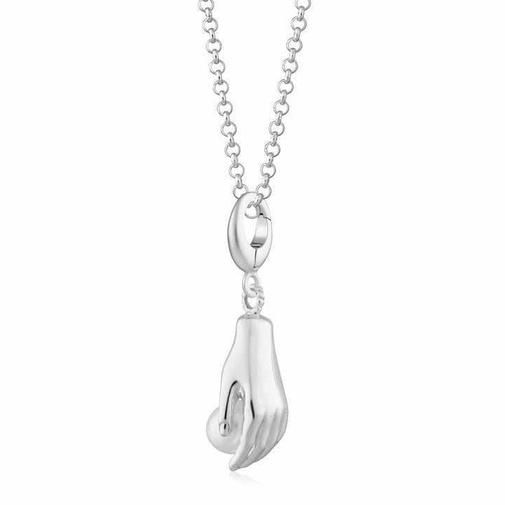 Silver Hand and Pearl Necklace CNSHPL-1