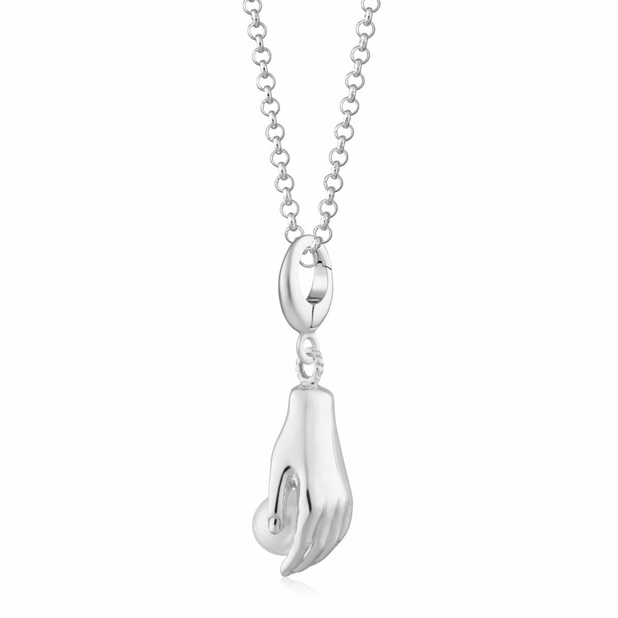 Silver Hand and Pearl Necklace CNSHPL-1