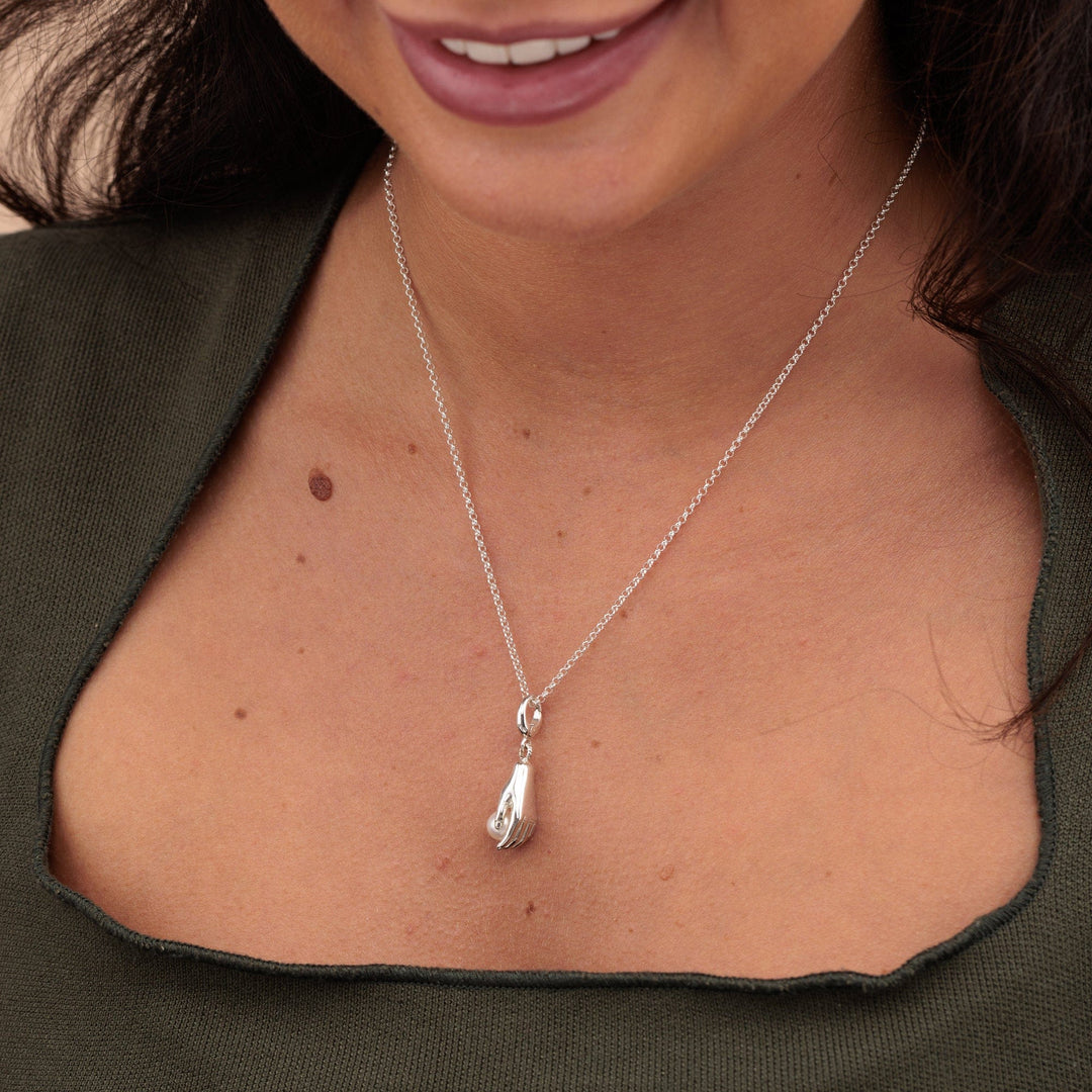 Silver Hand and Pearl Necklace CNSHPL-1