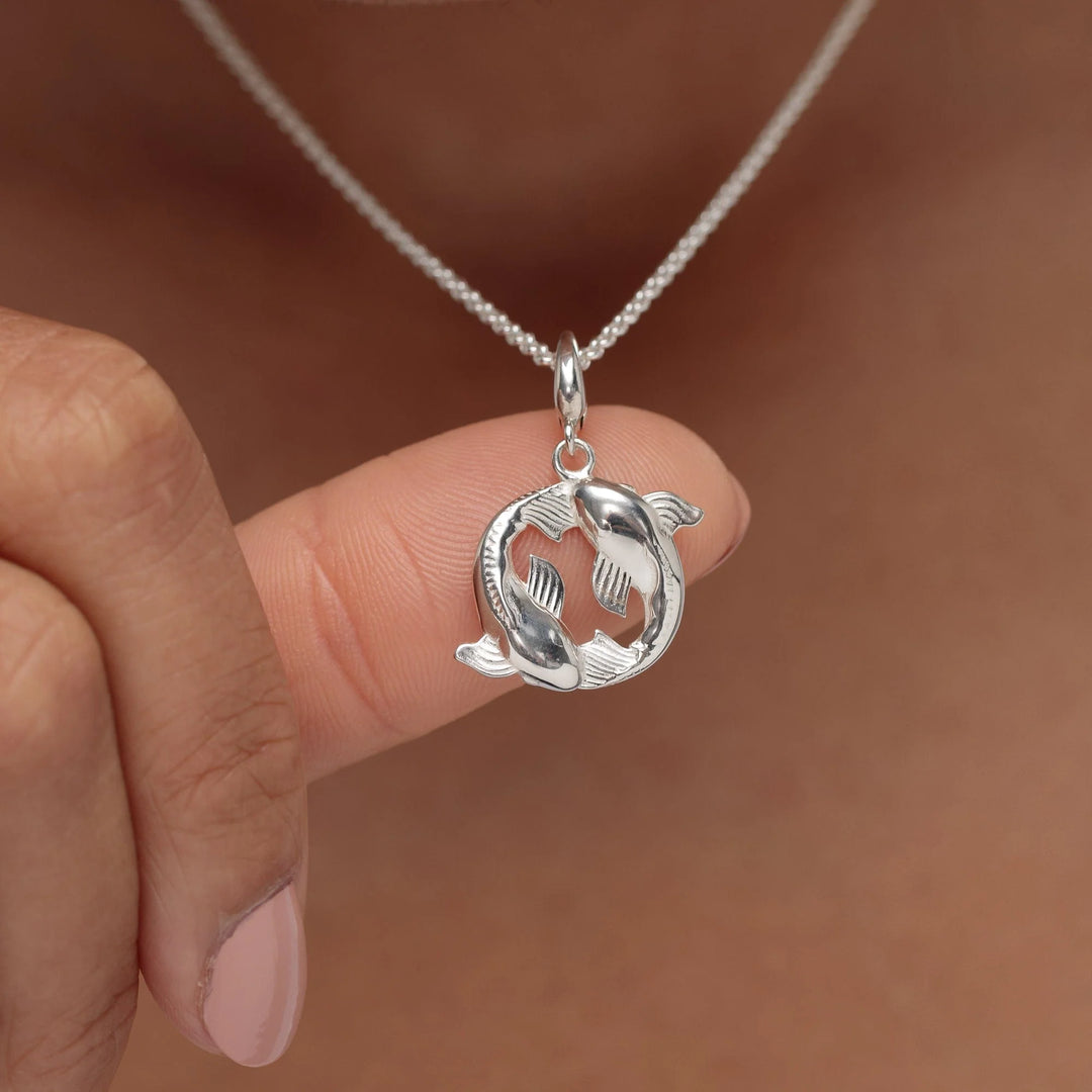 Silver Koi Fish Pisces Zodiac Necklace CNSCKC-1