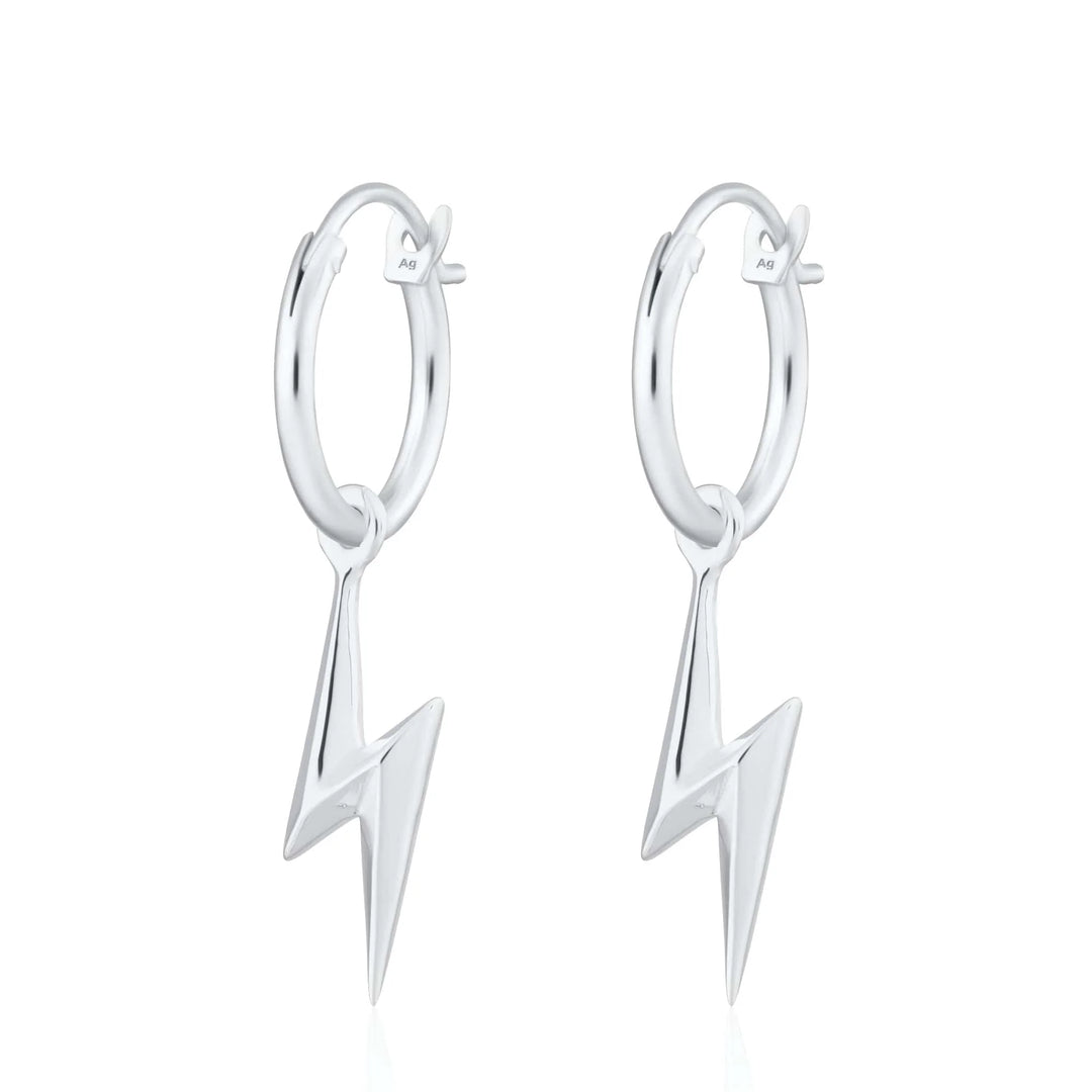 Silver Lightning Bolt Charm Hoop Earrings CHESBOLT-MINI