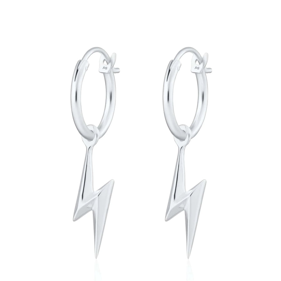 Silver Lightning Bolt Charm Hoop Earrings CHESBOLT-MINI