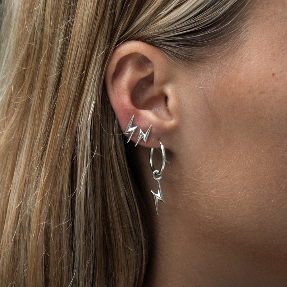Silver Lightning Bolt Charm Hoop Earrings CHESBOLT-MINI