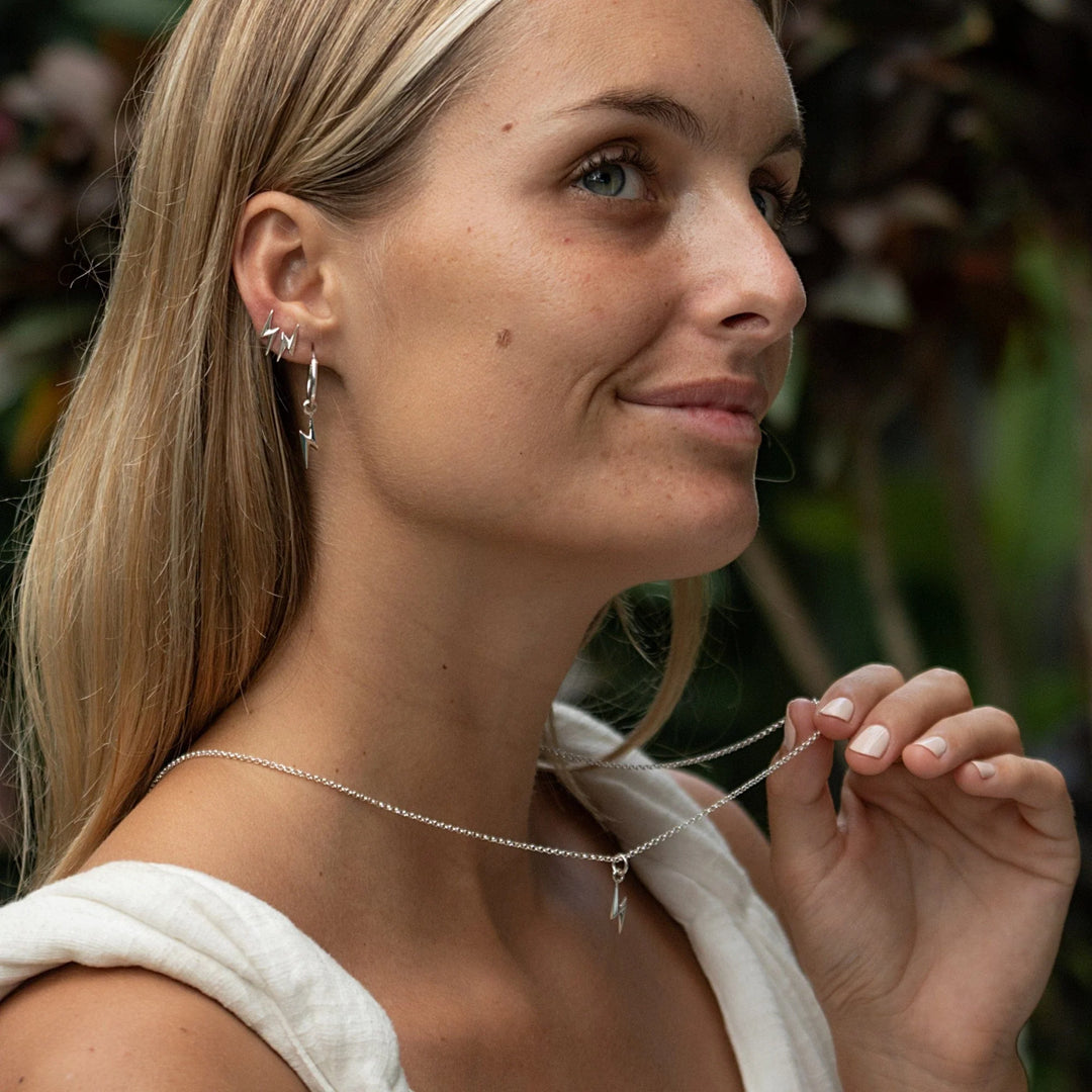 Silver Lightning Bolt Charm Hoop Earrings CHESBOLT-MINI