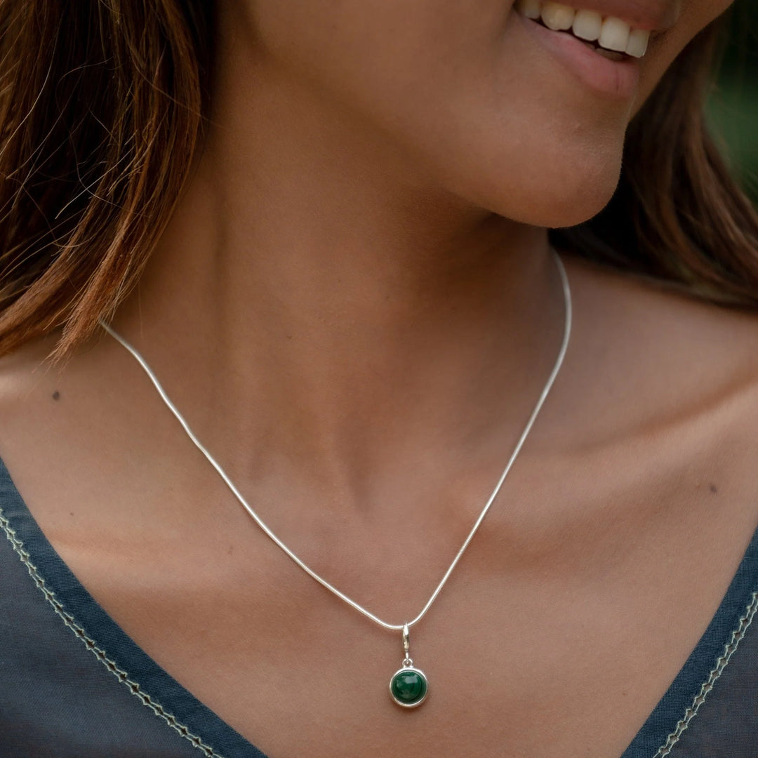 Silver Malachite Healing Healing Stone Necklace CSHSMA-SNAKE-1