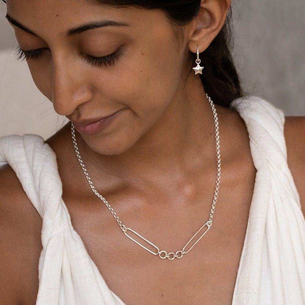 Silver Mixed Link Charm Collector Necklace CHCSML