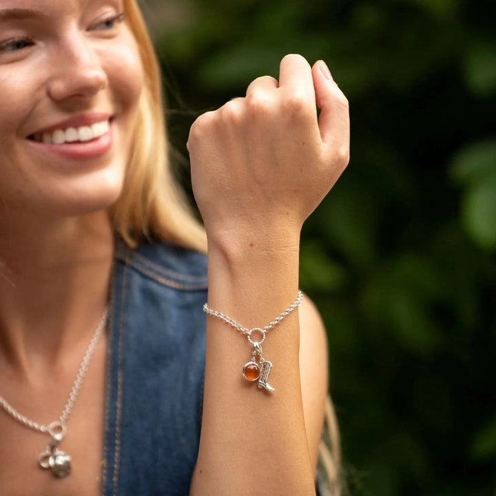 Silver Orange Agate Healing Harmony Stone Charm CSHSOA