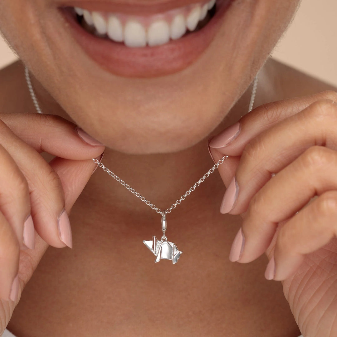 Silver Origami Pig Necklace CNSOP-1