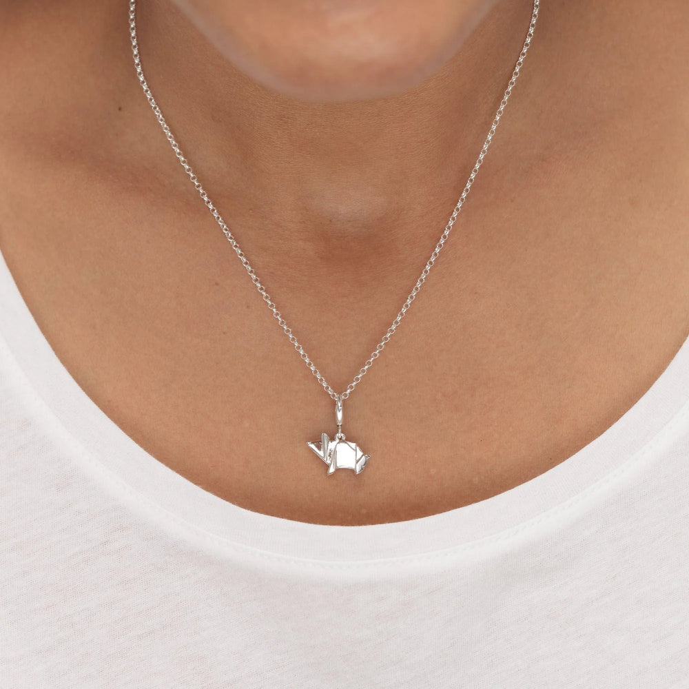 Silver Origami Pig Necklace CNSOP-1