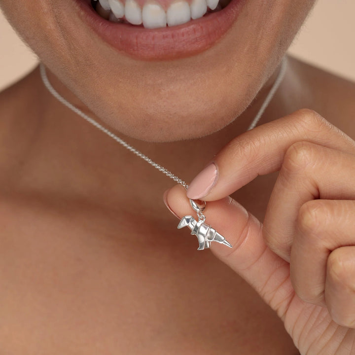 Silver Origami T-Rex Necklace CNSOTREX-1