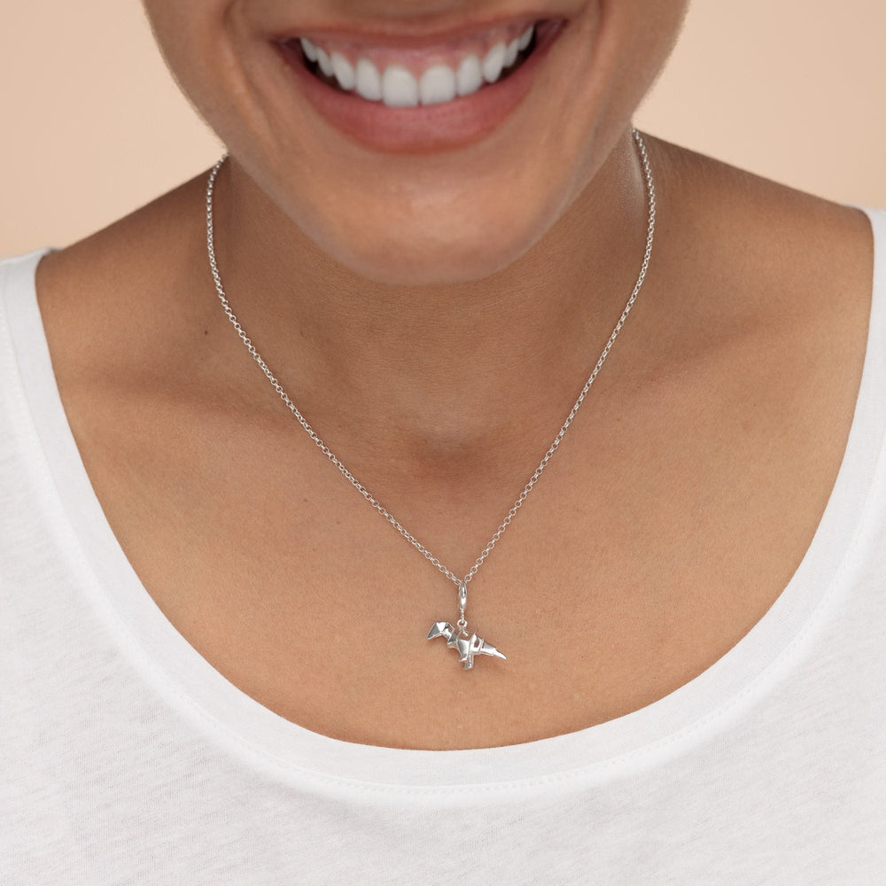Silver Origami T-Rex Necklace CNSOTREX-1
