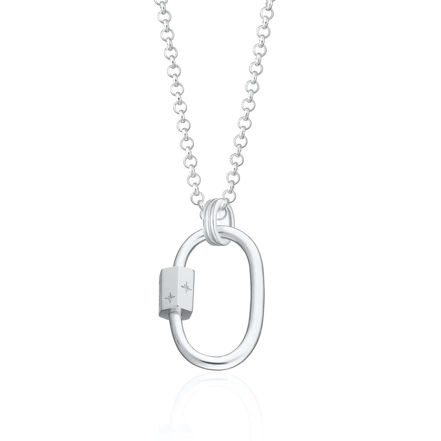 Silver Oval Carabiner Charm Collector Necklace CSOCAR-SC1-1