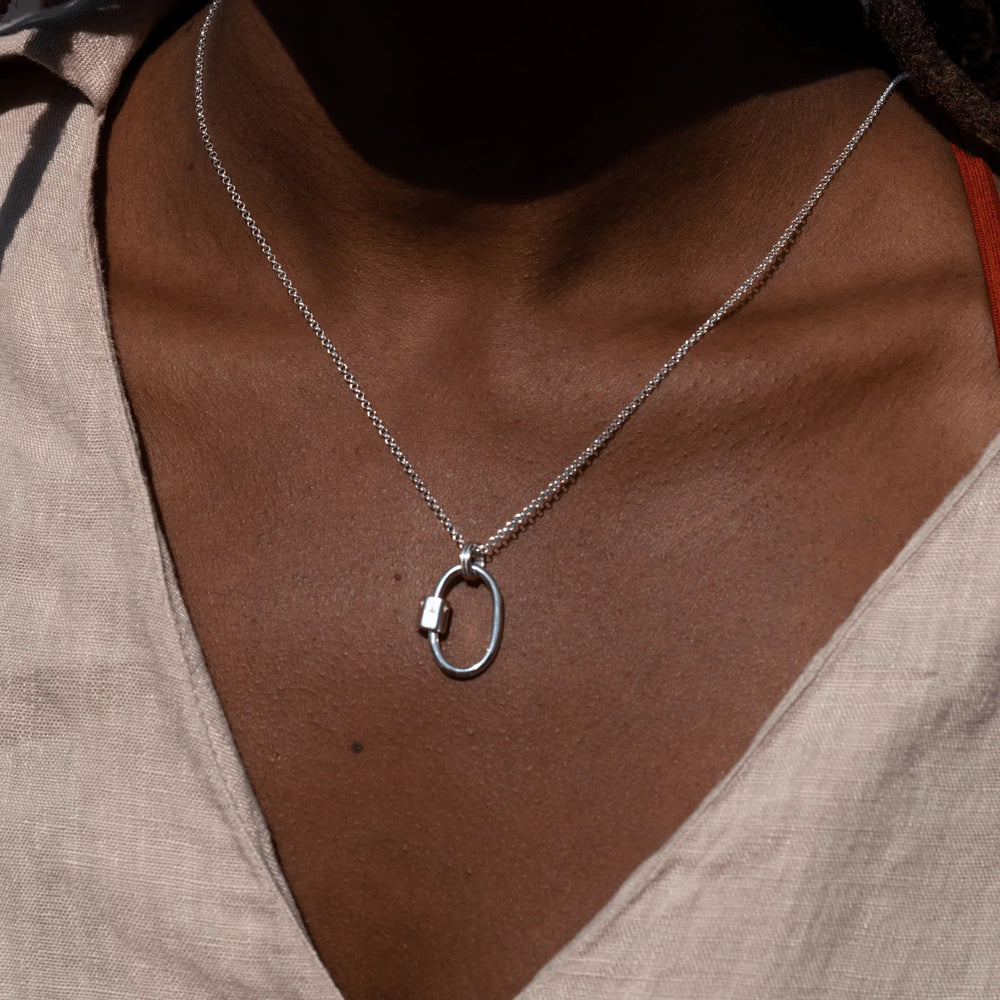 Silver Oval Carabiner Charm Collector Necklace CSOCAR-SC1-1