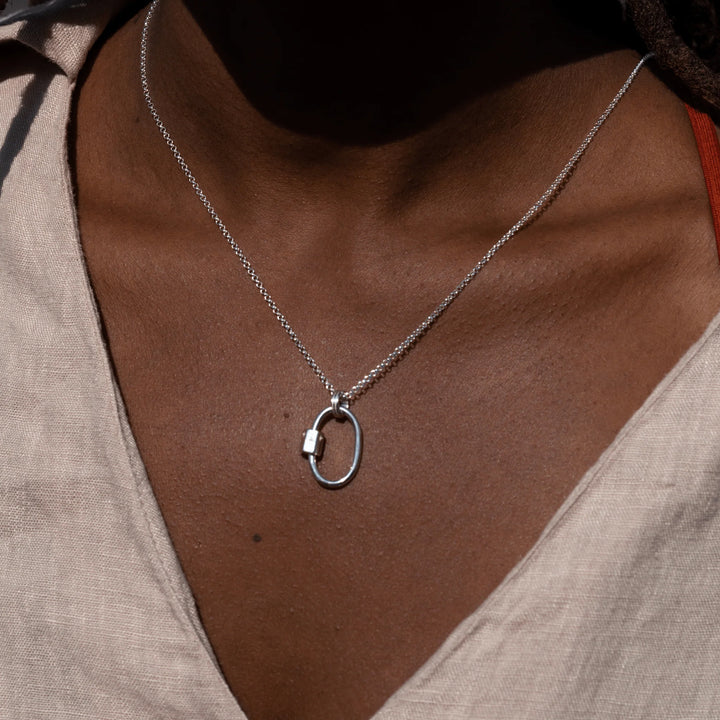 Silver Oval Carabiner Charm Collector Necklace CSOCAR-SC1-1