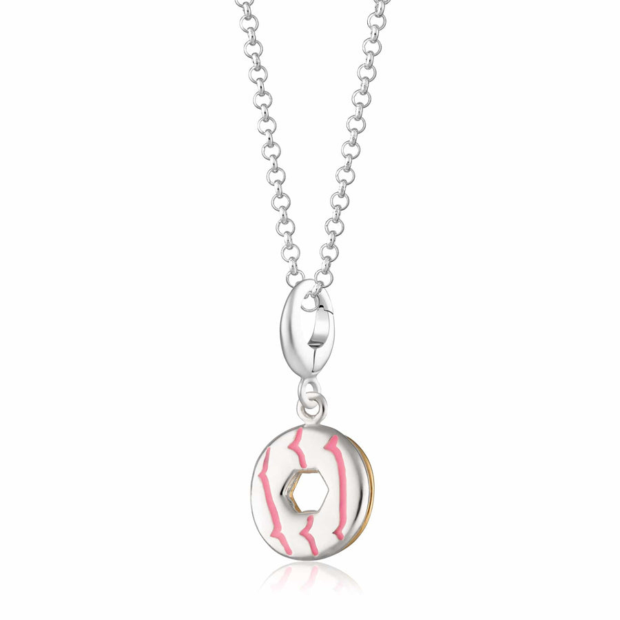 Silver Party Ring Biscuit Necklace with Pink Enamel CNSGPPR-1