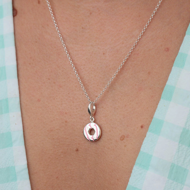 Silver Party Ring Biscuit Necklace with Pink Enamel CNSGPPR-1