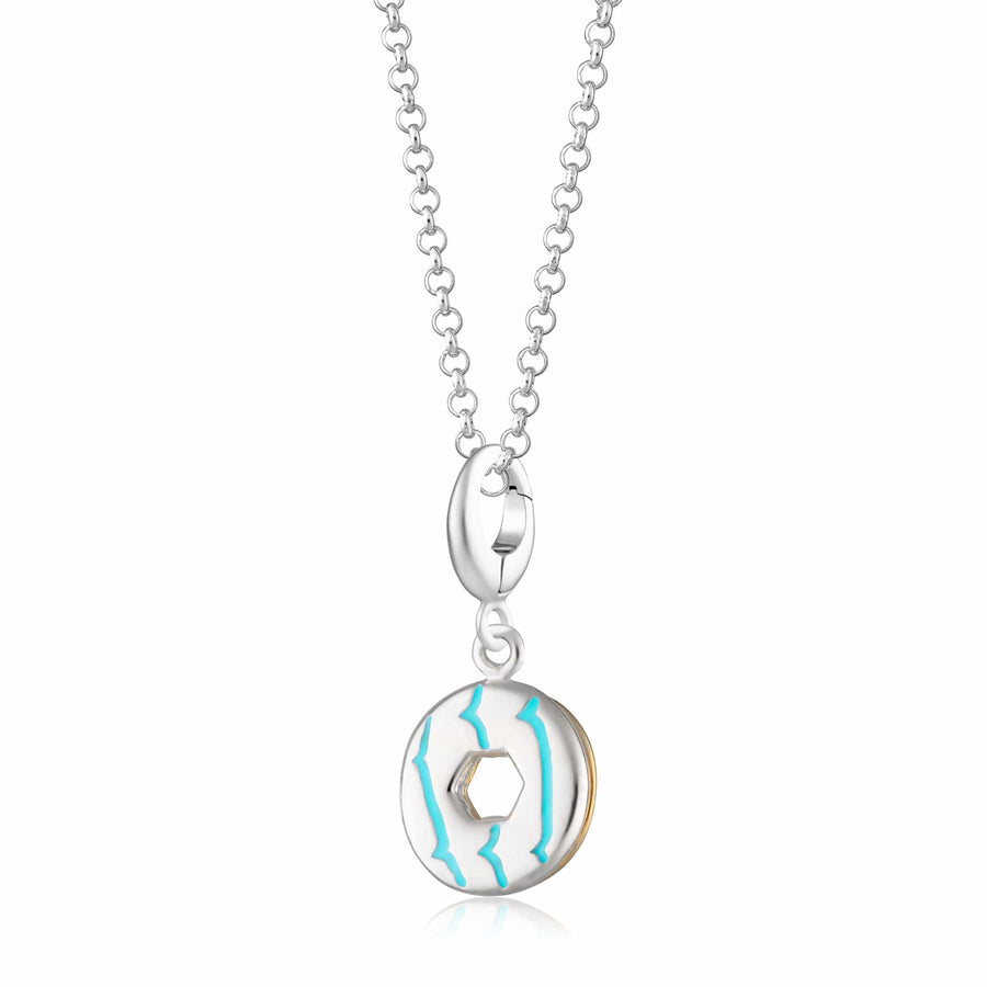 Silver Party Ring Biscuit Necklace with Turquoise Enamel CNSGTPR-1