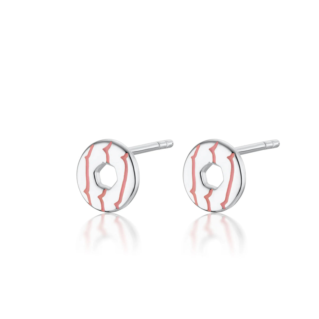 Silver Party Ring Biscuit Stud Earrings with Pink Enamel SESPPR
