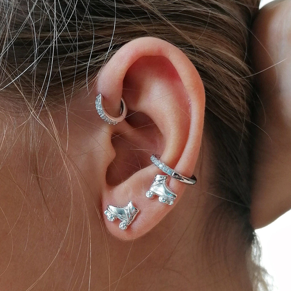 Silver Roller Skate Stud Earrings SESROSK