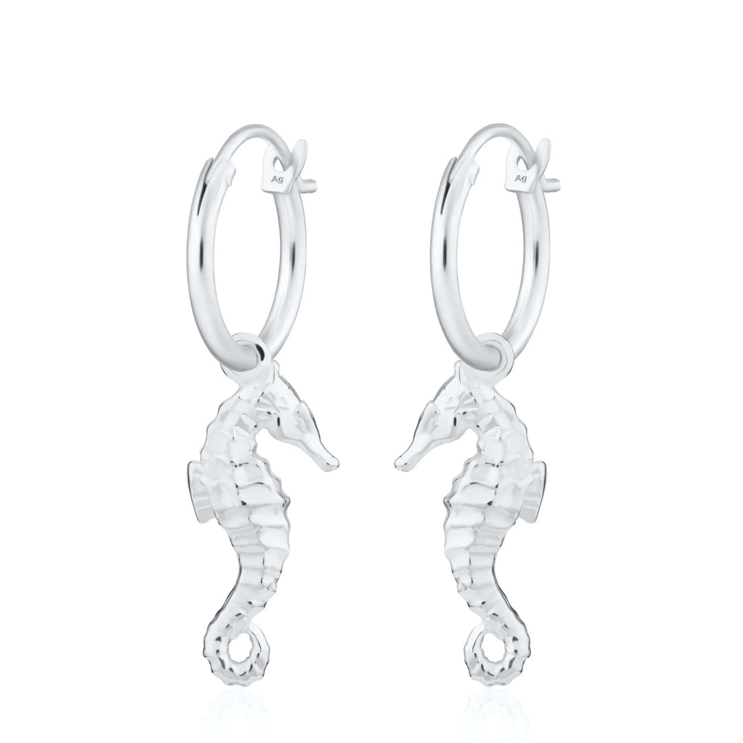 Silver Seahorse Charm Hoop Earrings CHESSEA-MINI