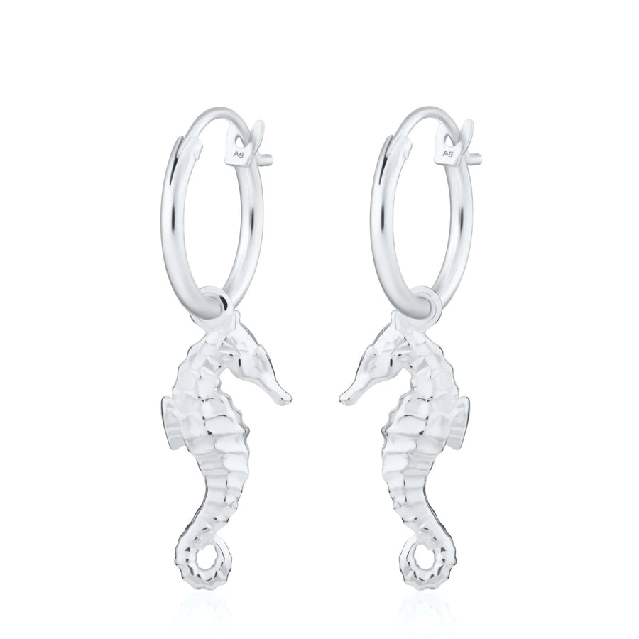 Silver Seahorse Charm Hoop Earrings CHESSEA-MINI