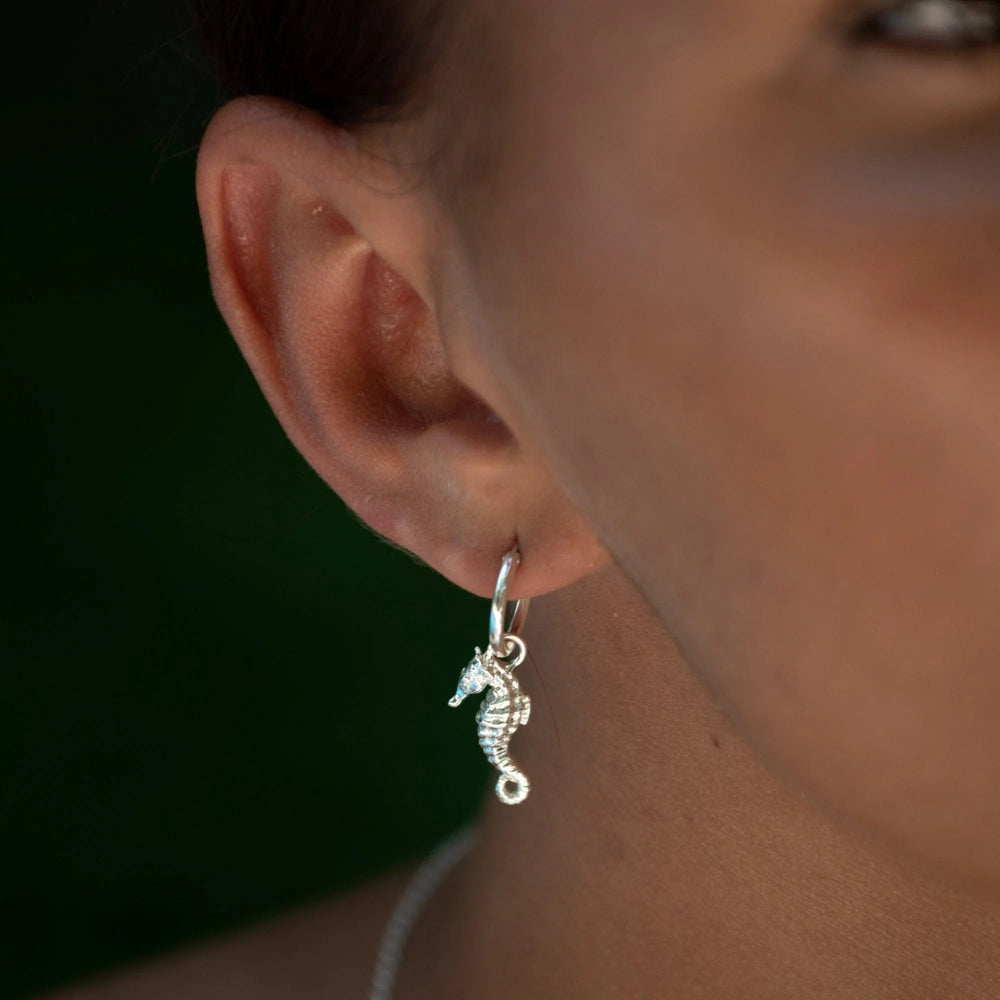 Silver Seahorse Charm Hoop Earrings CHESSEA-MINI
