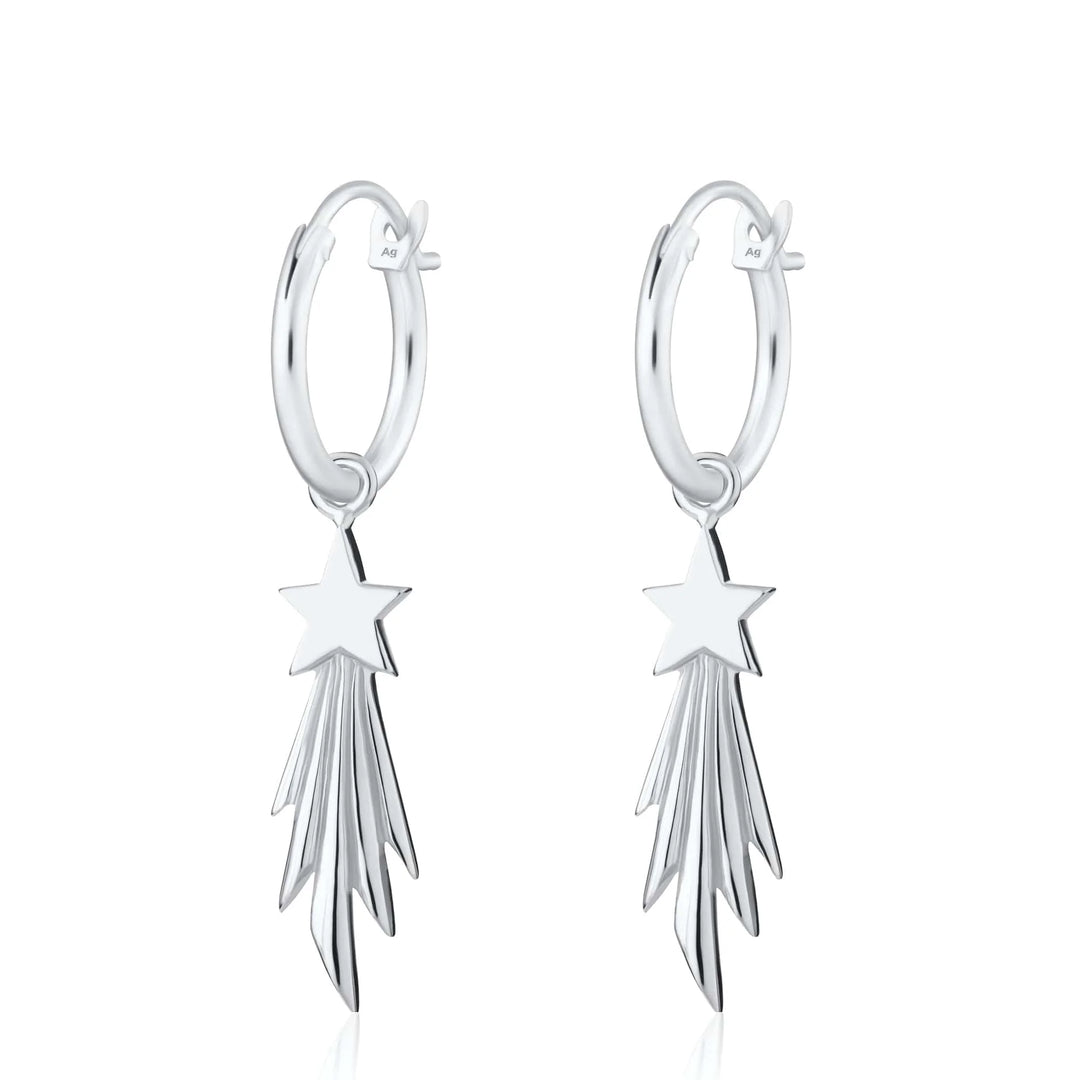 Silver Shooting Star Charm Hoop Earrings CHESSST-MINI