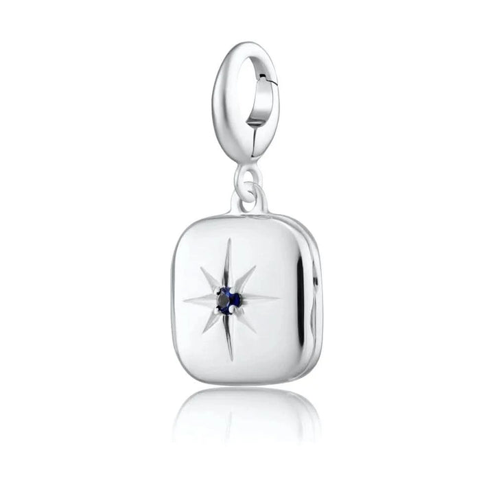 Silver Star Locket Charm with Blue Stone CSSLBL