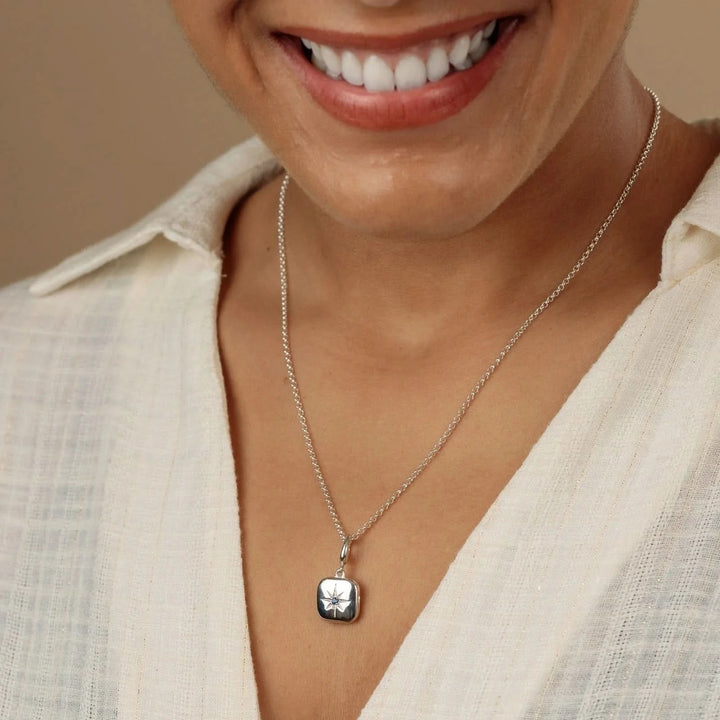 Silver Star Locket Charm with Blue Stone CSSLBL