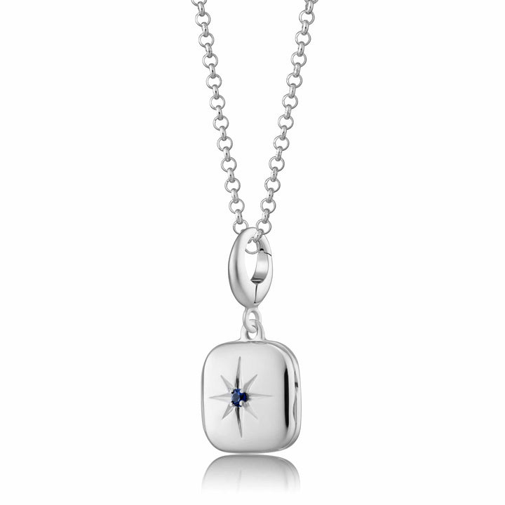 Silver Star Locket Necklace with Blue Stone CNSSLBL-1