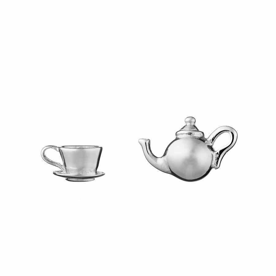 Silver Teapot and Teacup Stud Earrings SESTTM