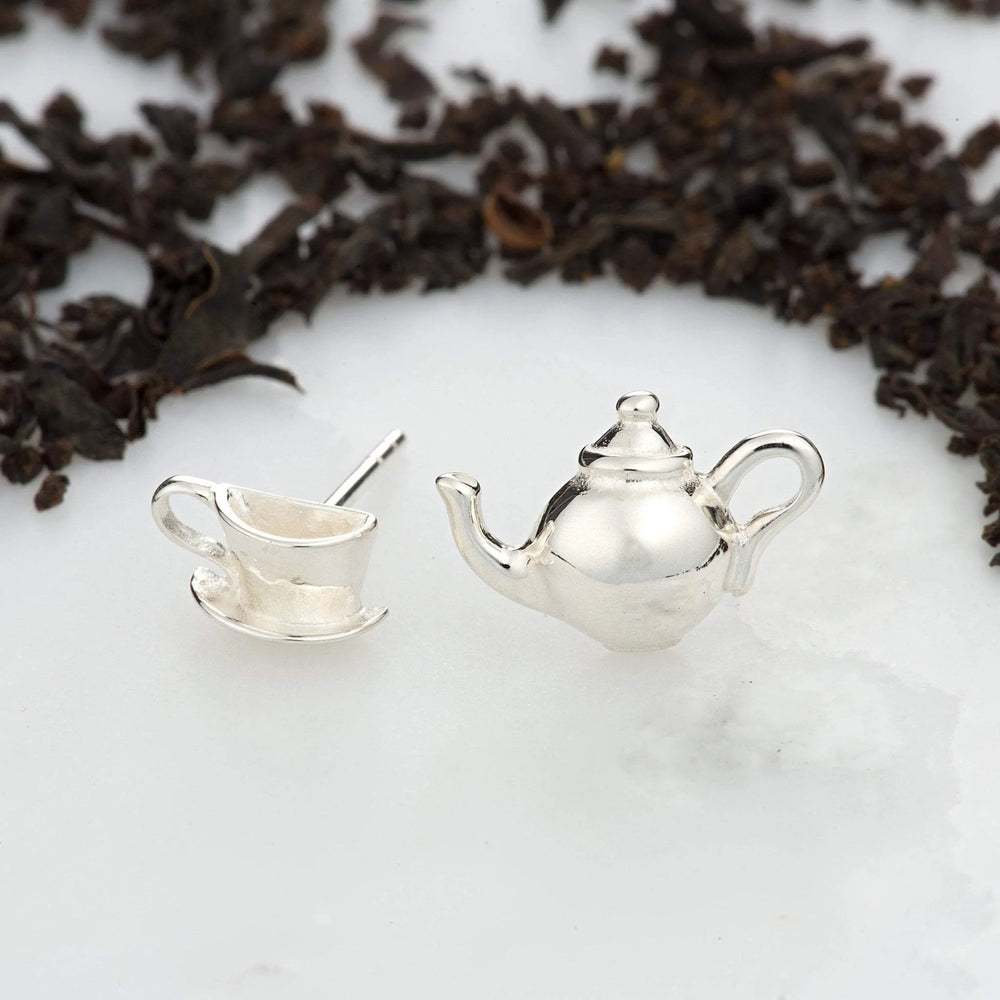 Silver Teapot and Teacup Stud Earrings SESTTM