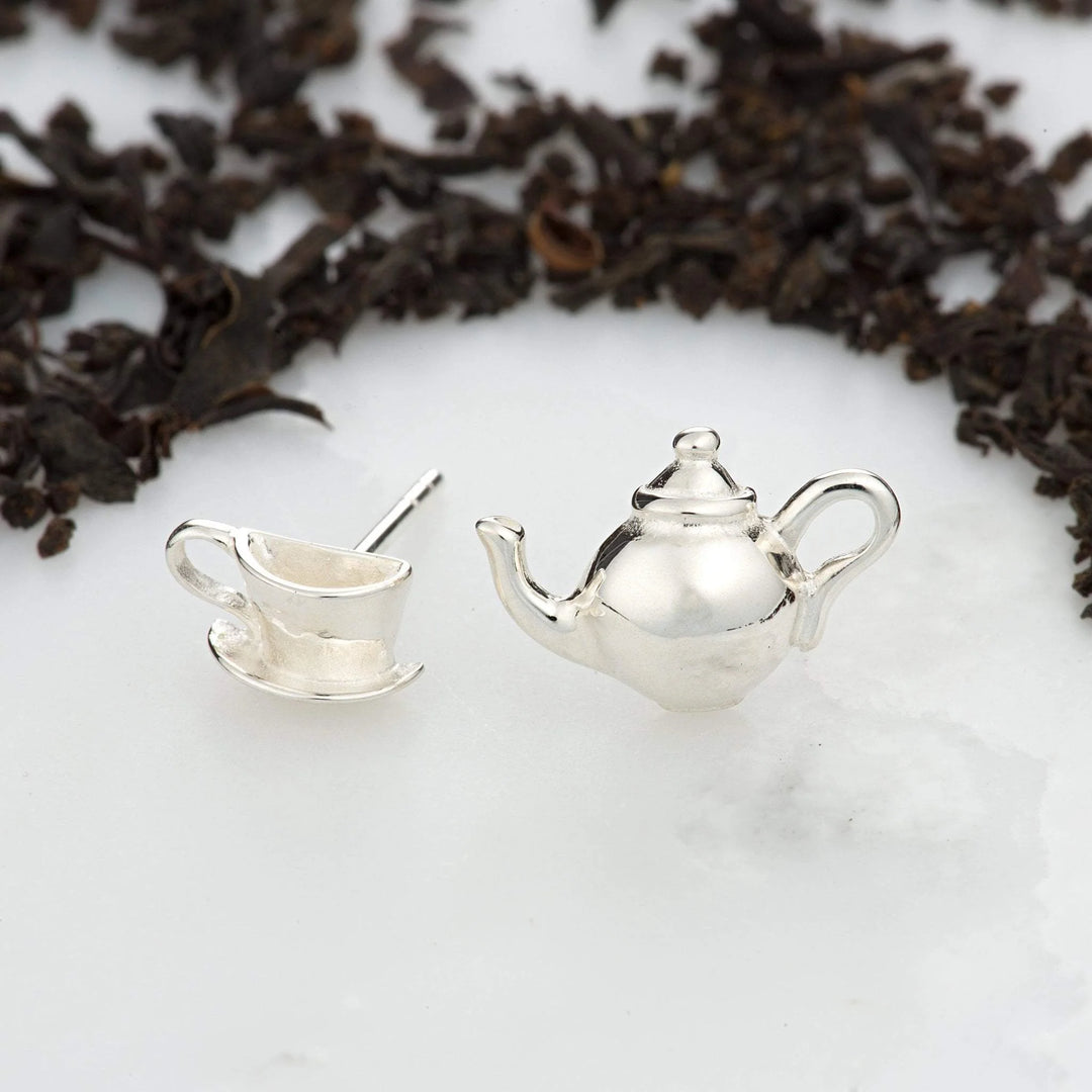 Silver Teapot and Teacup Stud Earrings SESTTM