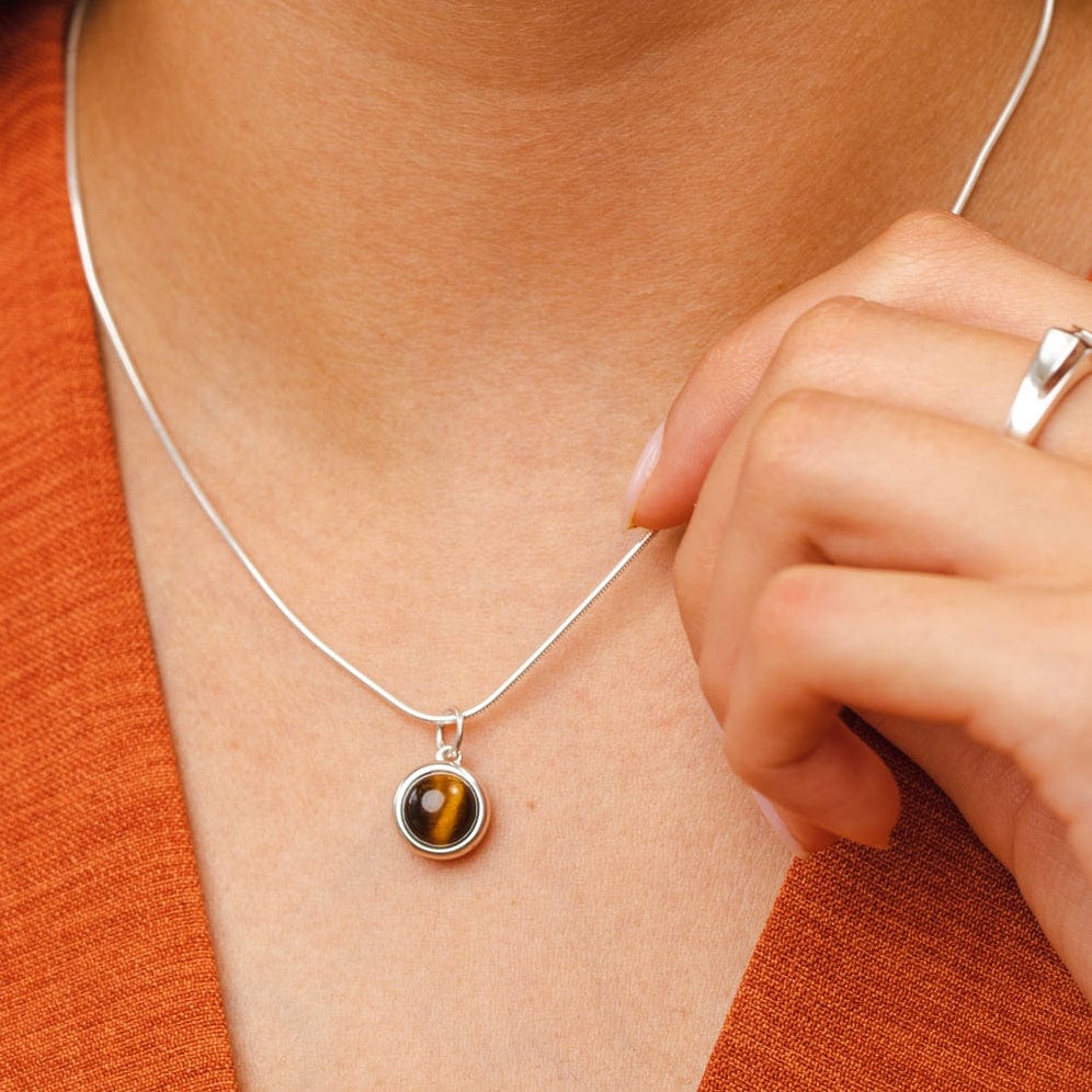 Silver Tigers Eye Healing Stone Courage Necklace CNSHSTE-SNAKE-1