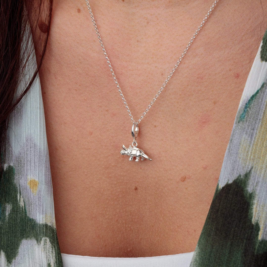 Silver Triceratops Dinosaur Necklace CNSTRI-1