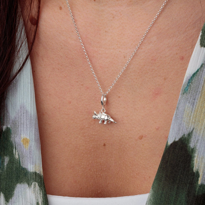 Silver Triceratops Dinosaur Necklace CNSTRI-1