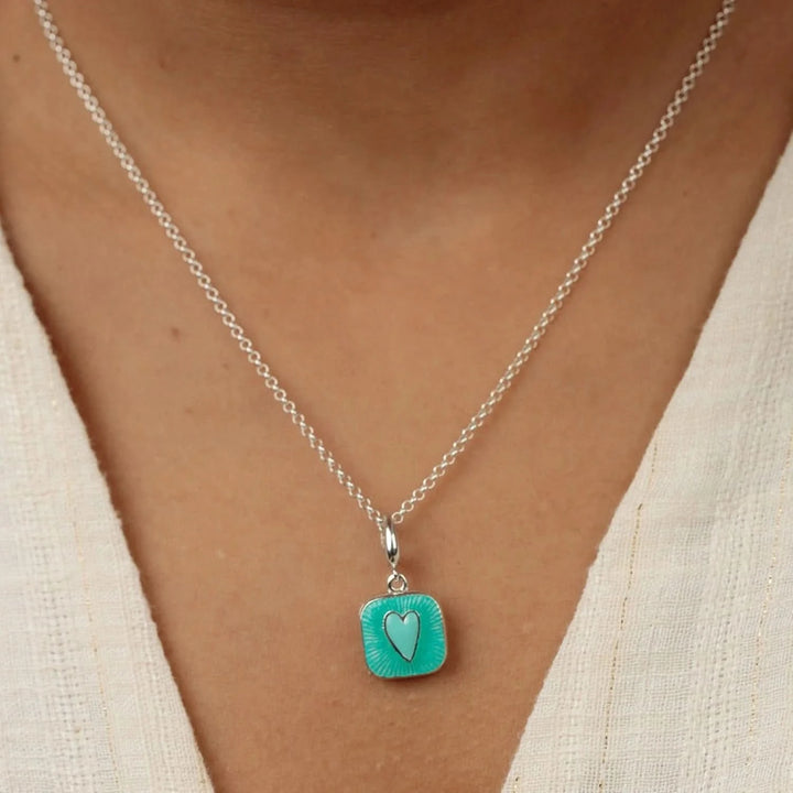 Silver Turquoise Heart Locket Necklace CNSHLTU-1