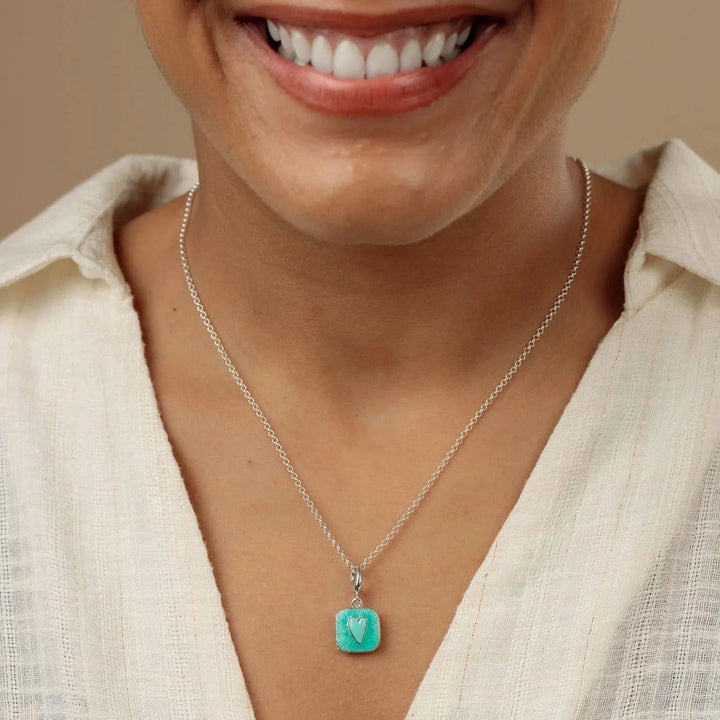 Silver Turquoise Heart Locket Necklace CNSHLTU-1