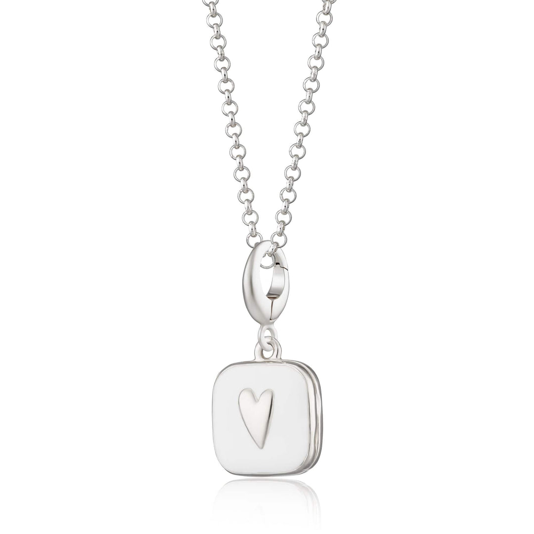 Silver White Heart Locket Necklace CNSHLWH-1