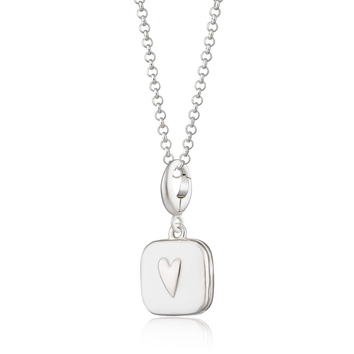 Silver White Heart Locket Necklace CNSHLWH-1