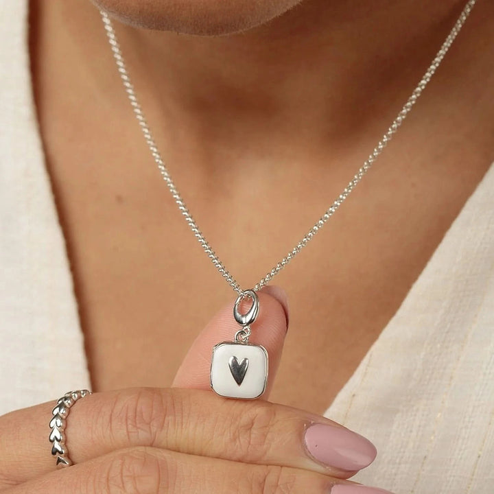 Silver White Heart Locket Necklace CNSHLWH-1