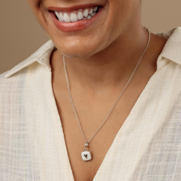 Silver White Heart Locket Necklace CNSHLWH-1
