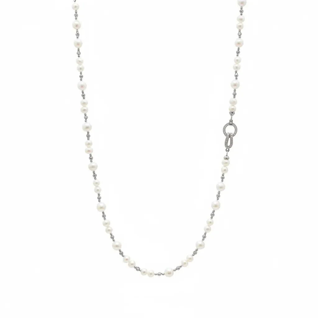 Silver & Gold Long Pearl Chain Necklace ✨
