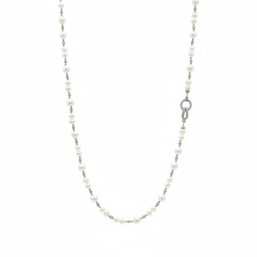 Silver & Gold Long Pearl Chain Necklace ✨